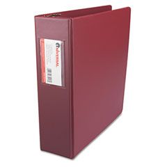 Universal Suede Finish Vinyl Round Ring Binder With Label Holder, 3" Capacity, Maroon UNV35416