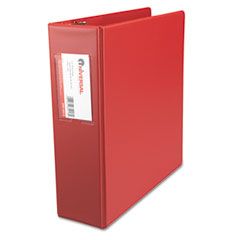 Universal Suede Finish Vinyl Round Ring Binder With Label Holder, 3" Capacity, Red UNV35413