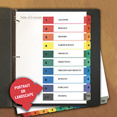 Universal Table of Contents Dividers, Assorted Color 10-Tab, 1-10, Letter, White, 6/PK UNV24804