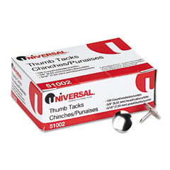 Universal Thumb Tacks, Steel, Silver, 5/16", 100/Pack UNV51002