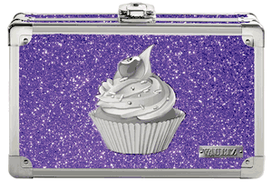 Vaultz Locking Supply Box, 5" x 2.5" x 8.5", Purple Bling with Cupcake (VZ03605)