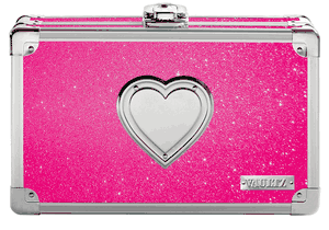 Vaultz Locking Supply Box, 8.5 x 2.5 x 8.5 Inches, Pink Bling with Heart (VZ03708)