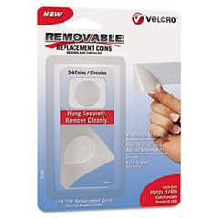 Velcro Removable Light Duty Hook & Loop Fasteners, 24 Coins, (7/8"), WH VEK91645