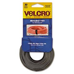Velcro Reusable Self-Gripping Cable Ties, 1/2 x 15 inches, Black/Gray, 30 Ties/Pack VEK94257