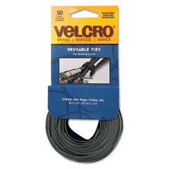 Velcro Reusable Self-Gripping Ties, 1/2 x Eight Inches, Black/Gray, 50 Ties/Pack VEK90924