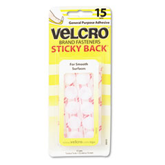 Velcro Sticky-Back Hook and Loop Dot Fasteners on Strips, 5/8 dia., White, 15 Sets/Pack VEK90070