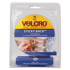 Velcro Sticky-Back Hook and Loop Dot Fasteners with Dispenser, 5/8 Inch, White, 75/Roll VEK90090