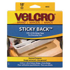 Velcro Sticky-Back Hook and Loop Fastener Tape with Dispenser, 3/4 x 15 ft. Roll, Beige VEK90083