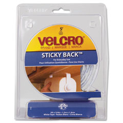 Velcro Sticky-Back Hook and Loop Fastener Tape with Dispenser, 3/4 x 5 ft. Roll, White VEK90087