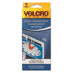 Velcro Sticky-Back Hook and Loop Fasteners, 5/8 Inch Diameter, Clear, 75/Pack VEK91302