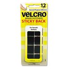 Velcro Sticky-Back Hook and Loop Square Fasteners on Strips, 7/8", Black, 12 Sets/Pack VEK90072