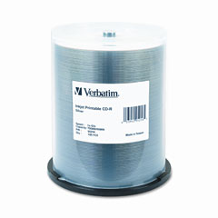 Verbatim CD-R, 52x, 700MB, Inkjet Printable, Silver, 100/Spindle VER95256