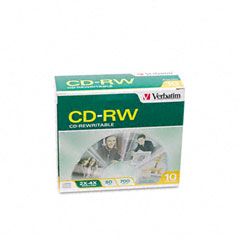 Verbatim CD-RW Discs, 700MB/80min, 2x-4x, Slim Jewel Cases, Matte Silver, 10/Pack VER95170