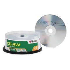 Verbatim CD-RW Discs, 700MB/80min, 4x, Spindle, Matte Silver, 25/Pack VER95169