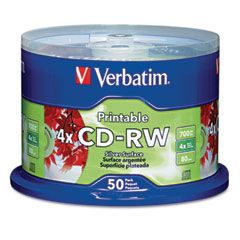 Verbatim CD-RW Discs, 700MB/80min, 4x, Spindle, Silver, 50/Pack VER95159