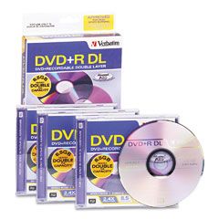 Verbatim Dual-Layer DVD+R Discs, 8.5GB, 2.4x, w/Jewel Cases, 3/Pack, Silver VER95014