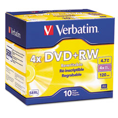 Verbatim DVD+RW Discs, 4.7GB, 4x, w/Slim Jewel Cases, Pearl, 10/Pack VER94839