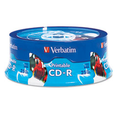 Verbatim Hub Inkjet Printable CD-R Discs, 700MB/80min, 52x, White, 25/Pack VER96189