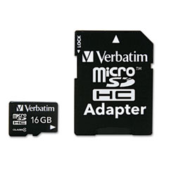 Verbatim microSDHC Card w/Adapter, 16GB VER97180