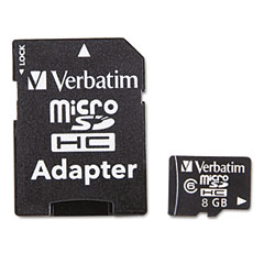 Verbatim microSDHC Card w/Adapter, 8GB VER96807