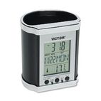 Victor Plastic Pencil Cup with LCD Display, 3 1/2 x 3 x 4, Black/Chrome/Pewter VCTPH500