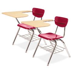 Virco 3700 Series Chair Desk, 20w x 31d x 30-1/2h, Fusion Maple Top/Red, 2/Carton VIR3700BR7038