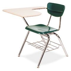 Virco 3700 Series Chair Desk, 20w x 31d x 30-1/2h, Sandstone/Forest Green, 2/Carton VIR3700BR7596