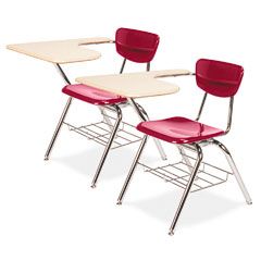 Virco 3700 Series Chair Desk, 20w x 31d x 30-1/2h, Sandstone Top/Red, 2/Carton VIR3700BR7096