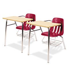 Virco 9400 Series Chair Desk, 21w x 33-1/2d x 30h, Fusion Maple/Red, 2/Carton VIR9400BR70385