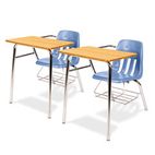 Virco 9400 Series Chair Desk, 21w x 33-1/2d x 30h, Medium Oak/Blueberry, 2/Carton VIR9400BR40084