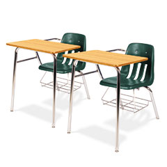 Virco 9400 Series Chair Desk, 21w x 33-1/2d x 30h, Medium Oak/Forest Green, 2/Carton VIR9400BR75084
