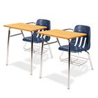 Virco 9400 Series Chair Desk, 21w x 33-1/2d x 30h, Medium Oak/Navy, 2/Carton VIR9400BR51084