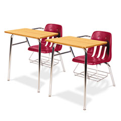 Virco 9400 Series Chair Desk, 21w x 33-1/2d x 30h, Medium Oak/Red, 2/Carton VIR9400BR70084
