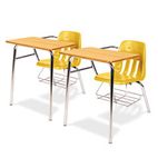 Virco 9400 Series Chair Desk, 21w x 33-1/2d x 30h, Medium Oak/Squash, 2/Carton VIR9400BR47084
