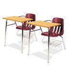 Virco 9400 Series Chair Desk, 21w x 33-1/2d x 30h, Medium Oak/Wine, 2/Carton VIR9400BR50084
