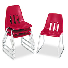Virco 9600 Classic Series Classroom Chairs, 14" Seat Height, Red/Chrome, 4/Carton VIR961470