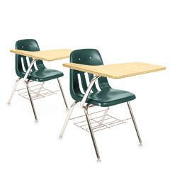 Virco 9700 Series Chair Desk, 18-3/4w x 31d x 30-1/2h, Fusion Maple/Green, 2/Carton VIR9700BR75385