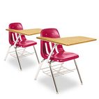 Virco 9700 Series Chair Desk, 18-3/4w x 31d x 30-1/2h, Medium Oak/Red, 2/Carton VIR9700BR70084