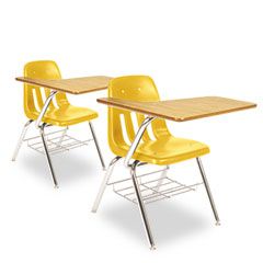 Virco 9700 Series Chair Desk, 18-3/4w x 31d x 30-1/2h, Medium Oak/Squash, 2/Carton VIR9700BR47084