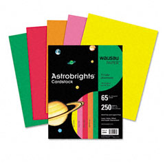Wausau Paper Astrobrights Colored Card Stock, 65 lbs., 8-1/2 x 11, Assorted, 250 Sheets WAU21003