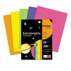 Wausau Paper Astrobrights Colored Card Stock, 65 lbs., 8-1/2 x 11, Assorted, 250 Sheets WAU21004