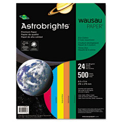 Wausau Paper Astrobrights Eco Brights Colored Paper, 24lb, 8-1/2 x 11, Assorted, 500 Shts/Rm WAU22226