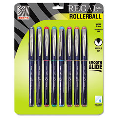Zebra Regal Roller Ball Stick Pen, Assorted Ink, Needle, 8 per Pack ZEB44808