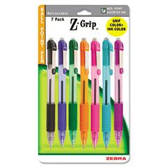 Zebra Z-Grip Ballpoint Retractable Pen, Assorted Ink, Medium, 7 per Pack ZEB22276