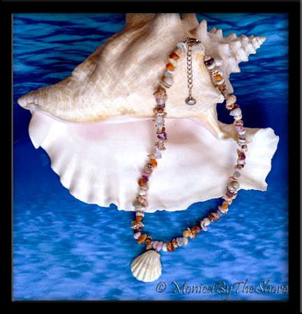 Albino Sunrise Shell "Beach Candy" Seashells and Gemstone Necklace