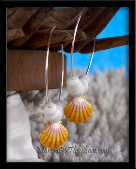 Big Hoop Hawaiian Sunrise & Puka Shells Earrings