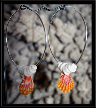 Big Hoop Pink Sunrise Shell & Puka Shell Earrings