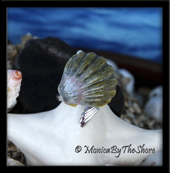 Blue Green Hawaiian Moonrise Shell Slant Wrap Ring