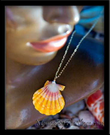 Bright Pink Yellow Hawaiian Sunrise Shell Gold Chain Necklace