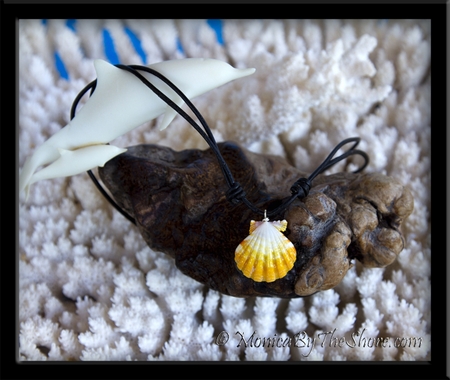 Bright Yellow Hawaiian Sunrise Shell on Black Leather Sliding Knot Necklace